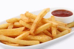 Reparta dos frites recentemente feitos dos pommes imagem de stock Reparta dos frites recentemente feitos dos pommes imagem de stock
