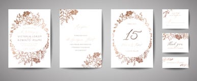 Reserva de lujo de la boda la fecha, colección de las tarjetas de la invitación con las flores de la hoja de oro y hojas y guirna libre illustration Reserva de lujo de la boda la fecha, colección de las tarjetas de la invitación con las flores de la hoja de oro y hojas y guirna libre illustration