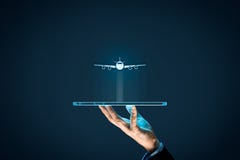 Reservación del billete de avión y seguro app del viaje foto de archivo libre de regalías Reservación del billete de avión y seguro app del viaje foto de archivo libre de regalías