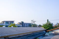 Residential neighborhood subdivision skyline Aerial shot, view over the roofs of Changmai stock image Residential neighborhood subdivision skyline Aerial shot, view over the roofs of Changmai stock image