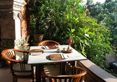 Resort outdoor garden dining area