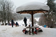 Resting place for people as snow mushroom royalty free stock photo Resting place for people as snow mushroom royalty free stock photo