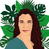 Retrato bonito da mulher no fundo com folhas de palmeira tropicais ilustração stock Retrato bonito da mulher no fundo com folhas de palmeira tropicais ilustração stock