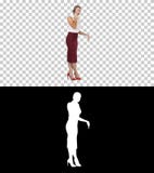 Retrato completo de uma jovem mulher feliz que fala no telefone, Alpha Channel do comprimento imagens de stock Retrato completo de uma jovem mulher feliz que fala no telefone, Alpha Channel do comprimento imagens de stock