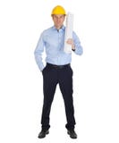 Retrato completo do corpo do arquiteto que guarda modelos fotografia de stock royalty free Retrato completo do corpo do arquiteto que guarda modelos fotografia de stock royalty free