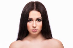 Retrato da cara da mulher da beleza com pele fresca limpa, cabelo longo e foto de stock Retrato da cara da mulher da beleza com pele fresca limpa, cabelo longo e foto de stock