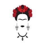 Retrato de la mujer mexicana minimalista de Frida Kahlo con los cráneos de los pendientes y de las flores rojas, mexicano Catrina Imagen de archivo Retrato de la mujer mexicana minimalista de Frida Kahlo con los cráneos de los pendientes y de las flores rojas, mexicano Catrina Imagen de archivo