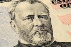 Retrato de presidente Grant en el billete de dólar americano cincuenta 50 Opinión ascendente cercana de la macro imagen de archivo Retrato de presidente Grant en el billete de dólar americano cincuenta 50 Opinión ascendente cercana de la macro imagen de archivo