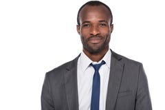 Retrato do homem de negócios afro-americano de sorriso no terno imagens de stock Retrato do homem de negócios afro-americano de sorriso no terno imagens de stock