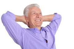 Retrato do homem superior que levanta no fundo branco fotografia de stock Retrato do homem superior que levanta no fundo branco fotografia de stock