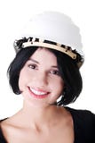 Retrato do trabalhador fêmea seguro no capacete. Fotografia de Stock Royalty Free Retrato do trabalhador fêmea seguro no capacete. Fotografia de Stock Royalty Free