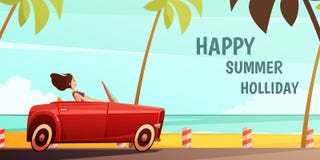 Retro Affiche van de de Vakantievakantie van de Autozomer royalty-vrije illustratie Retro Affiche van de de Vakantievakantie van de Autozomer royalty-vrije illustratie