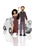 Retro- Auto mit Liebhabern auf weißem einfachem sich zu trennen lizenzfreie abbildung Retro- Auto mit Liebhabern auf weißem einfachem sich zu trennen lizenzfreie abbildung