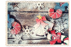 Retro Card. Christmas Fir Tree Toys On Wooden Desk Royalty Free Stock Images Retro Card. Christmas Fir Tree Toys On Wooden Desk Royalty Free Stock Images