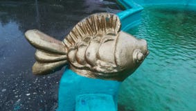 Fountain decoration in the form of a fish in the city of Ukhta, Russia, Komi royalty free stock photos Fountain decoration in the form of a fish in the city of Ukhta, Russia, Komi royalty free stock photos