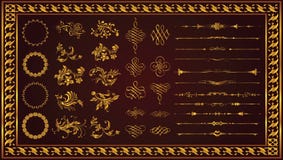 Retro dekorativ färg för guld för ramgränskonst royaltyfri illustrationer Retro dekorativ färg för guld för ramgränskonst royaltyfri illustrationer