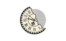 Retro design för klockalogologo vektor illustrationer Retro design för klockalogologo vektor illustrationer