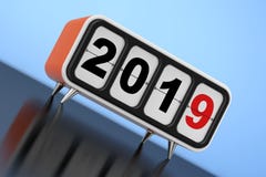 Retro Flip Clock met Nieuw het jaarteken van 2019 het 3d teruggeven royalty-vrije illustratie Retro Flip Clock met Nieuw het jaarteken van 2019 het 3d teruggeven royalty-vrije illustratie
