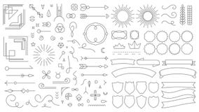 Retro linea elementi dell'emblema I distintivi di disegno decorativi d'annata, vecchio stile hanno allineato le strisce laterali illustrazione vettoriale Retro linea elementi dell'emblema I distintivi di disegno decorativi d'annata, vecchio stile hanno allineato le strisce laterali illustrazione vettoriale