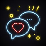 Retro neon message sign. Bright speech bubble with heart. Light conversation chat dialog. Valentine`s day symbol stock illustration Retro neon message sign. Bright speech bubble with heart. Light conversation chat dialog. Valentine`s day symbol stock illustration