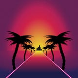 Retro synthwave retro design. Road to sunset stock illustration Retro synthwave retro design. Road to sunset stock illustration