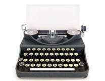 Retro uitstekend schrijfmachine vooraanzicht met document stock foto's Retro uitstekend schrijfmachine vooraanzicht met document stock foto's