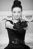 Retro Woman With A Gun In A Hotel Woman Royalty Free Stock Photo