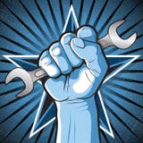 Revolutionary Punching Fist And Spanner Sign. Stock Photo Revolutionary Punching Fist And Spanner Sign. Stock Photo