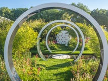 RHS Chelsea Flower Show 2017. The Breast Cancer Now Garden: Through the Microscope. royalty free stock photos RHS Chelsea Flower Show 2017. The Breast Cancer Now Garden: Through the Microscope. royalty free stock photos