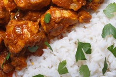 Rice with chicken curry and herbs macro. stock photos Rice with chicken curry and herbs macro. stock photos