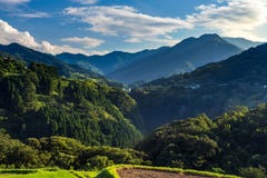 Rice field landscape and arch bridge in Takachiho, Miyazaki, stock photos Rice field landscape and arch bridge in Takachiho, Miyazaki, stock photos