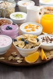 Rich Breakfast Buffet With Cereals, Yoghurt And Fruit Stock Photo