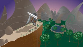 Ridder met een zwaard, bergen, meer, bomen vector illustratie Ridder met een zwaard, bergen, meer, bomen vector illustratie