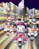 Rider cat and police in city of night. royalty free illustration Rider cat and police in city of night. royalty free illustration