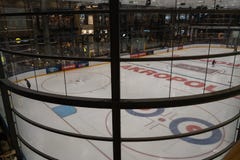 RIGA, LATVIA - APRIL 10, 2019: Akropole Skating Rink is open stock photo RIGA, LATVIA - APRIL 10, 2019: Akropole Skating Rink is open stock photo
