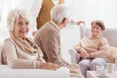 Rijpe vrouw en haar vrienden stock afbeeldingen Rijpe vrouw en haar vrienden stock afbeeldingen