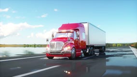 Rimorchio dei semi, camion sulla strada, strada principale Trasporti, concetto di logistica animazione realistica 4K illustrazione di stock Rimorchio dei semi, camion sulla strada, strada principale Trasporti, concetto di logistica animazione realistica 4K illustrazione di stock