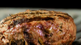 Rindfleisch- oder Schweinefleischgrillburger f?r den zugebereiteten Hamburger grillten auf bbq-Feuerflammengrill stock video Rindfleisch- oder Schweinefleischgrillburger f?r den zugebereiteten Hamburger grillten auf bbq-Feuerflammengrill stock video