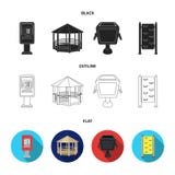 Ringa automatiskt, gazeboen, soptunnan, väggen för barn Parkera fastställda samlingssymboler i svart, lägenheten, översiktsstil stock illustrationer Ringa automatiskt, gazeboen, soptunnan, väggen för barn Parkera fastställda samlingssymboler i svart, lägenheten, översiktsstil stock illustrationer