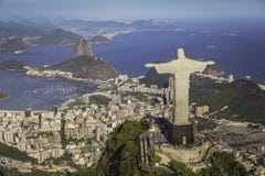 Rio de Janeiro, Brazil : Aerial view of Christ and Botafogo Bay Stock Photos Rio de Janeiro, Brazil : Aerial view of Christ and Botafogo Bay Stock Photos