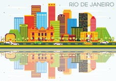 Rio De Janeiro Skyline avec les bâtiments de couleur, le ciel bleu et le Reflec illustration stock Rio De Janeiro Skyline avec les bâtiments de couleur, le ciel bleu et le Reflec illustration stock