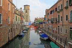 Rio De Sant Ana In Sestiere Castello With Boats And Colorful Facades Of Old Medieval Houses In Venice, Italy Royalty Free Stock Images Rio De Sant Ana In Sestiere Castello With Boats And Colorful Facades Of Old Medieval Houses In Venice, Italy Royalty Free Stock Images
