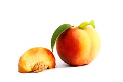 Ripe Peach With A Leaf On A White Background Royalty Free Stock Images