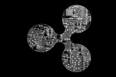 Ripple coin symbolic representation with circuit board Stock Photos Ripple coin symbolic representation with circuit board Stock Photos