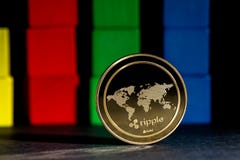 Ripple cryptocurrency coin with blocks Stock Images Ripple cryptocurrency coin with blocks Stock Images