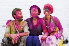 RISHIKESH, INDIA - MARCH 17, 2014 - people celebrating holi. royalty free stock photo RISHIKESH, INDIA - MARCH 17, 2014 - people celebrating holi. royalty free stock photo