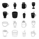 Ristretto, горячий шоколад, latte на вынос Разные виды значков собрания комплекта кофе в черноте, векторе стиля плана иллюстрация штока Ristretto, горячий шоколад, latte на вынос Разные виды значков собрания комплекта кофе в черноте, векторе стиля плана иллюстрация штока