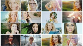 Ritratti di riuscite e donne felici, un collage delle foto fotografia stock Ritratti di riuscite e donne felici, un collage delle foto fotografia stock