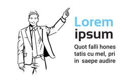 Ritratto dell'uomo d'affari di concetto dello spazio della copia del dito del punto dell'uomo di affari sullo schizzo bianco dell illustrazione di stock Ritratto dell'uomo d'affari di concetto dello spazio della copia del dito del punto dell'uomo di affari sullo schizzo bianco dell illustrazione di stock