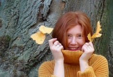 Ritratto di bella giovane donna con capelli rossi, zenzero, testarossa, volpe rossa, marrone-rosso, in un maglione in pullover ar immagini stock libere da diritti Ritratto di bella giovane donna con capelli rossi, zenzero, testarossa, volpe rossa, marrone-rosso, in un maglione in pullover ar immagini stock libere da diritti